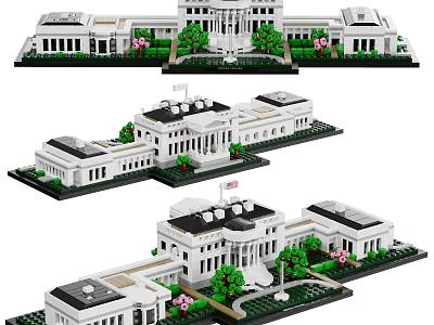 Detailed Building Blocks Model Set With Classic Architecture Columns Green Trees And Lawn 3d model