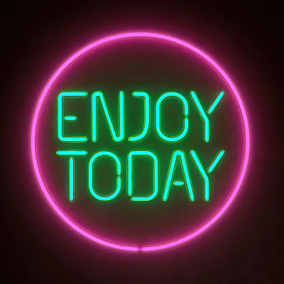 Decorative Neon Light with Circular Design Pink Outer Ring Green Text ENJOY TODAY Wording 3d model