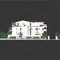 Multi Story Residential Building With Red Roof White Exterior And Landscaped Parking Area