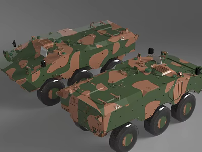 Functional Military Armored Vehicles with Camouflage Pattern and Wheeled Design 3d model