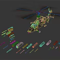 Military Helicopter Model Building Kit With Rotors And Assorted Detailed Parts