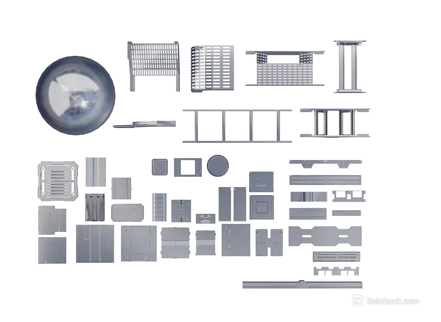 Various Gray Building Components With Different Shapes For Model Assembly 3d model