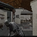 Traditional Chinese Cultural Center Interior With Calligraphy Exhibits And Wooden Display Cabinets
