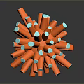Red Orange 3D Viral Structure with Blue Dots and Spiked Projections 3d model