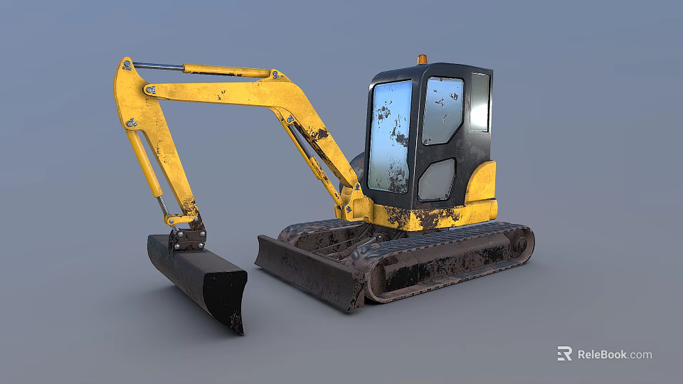Yellow Mini Excavator With Muddy Tracks And Front Bucket Industrial Vehicle 3d model 
