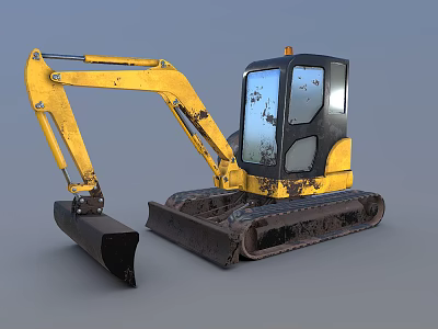Yellow Mini Excavator With Muddy Tracks And Front Bucket Industrial Vehicle 3d model
