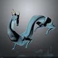 Blue Fantasy Dragon Like Creature Showcasing Yellow Horns Curved Body And Dynamic Stance
