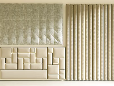 Modern Upholstered Wall Panels With Tufted Striped And Geometric Patterns In Beige 3d model