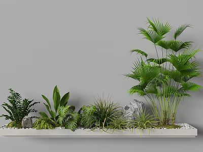 Garden Landscape Design Featuring Various Green Plants Stones And Pebbles In Planter 3d model