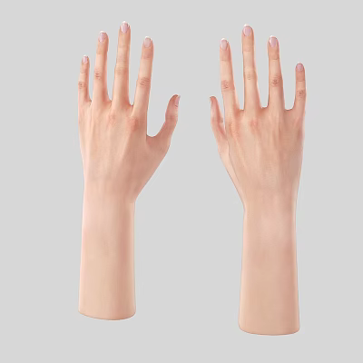 Man's Hands With Extended Fingers In Natural Pose Against Gray Background 3d model