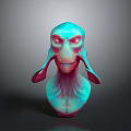 Detailed Fantasy Creature Head With Turquoise Skin Red Glowing Eyes Large Ears And Neck Details