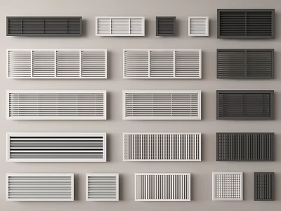 Assorted Vent Grilles With Various Designs Black White And Different Sizes 3d model