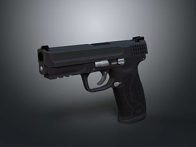 Black Modern Tactical Pistol With Metal Components And Textured Grip Design 3d model