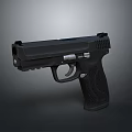 Black Modern Tactical Pistol With Metal Components And Textured Grip Design