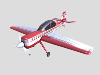 Red and White Fixed Wing Airplane with Propeller Wings and Tail Stripes 3d model