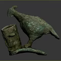 Ancient Bronze Bird Sculpture With Decorative Container Base And Intricate Carving Details