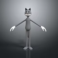 3D Gray Cartoon Character With Cat Ears White Gloves And Grinning Face Standing