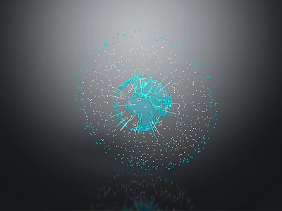 Blue Digital Globe With Interconnected Lines Dots And Network Structure On Dark Background 3d model
