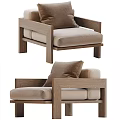 Simple Design Leisure Chair With Wooden Frame And Beige Cushion Pillow