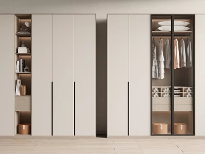 Modern Wardrobe Interior with Glass Doors Hanging Area and Storage Shelves 3d model
