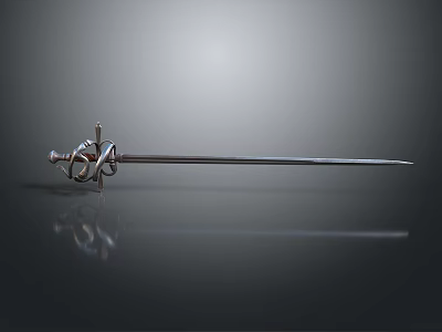 Medieval Decorative Sword With Shiny Metallic Blade On Gray Background Reflection 3d model