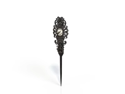 Black Carved Hairpin With Decorative Pearl And Intricate Patterns For Traditional Hair Accessory 3d model