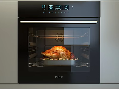 Modern Built in Kitchen Oven With Digital Display Cooking Roast Turkey 3d model