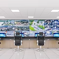 Modern Surveillance Control Room Interior With Multiple Monitoring Screens And Operator Chairs