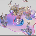 Floral Art Installation With Butterflies Seashells And Soft Pink Blue Purple Decorative Design