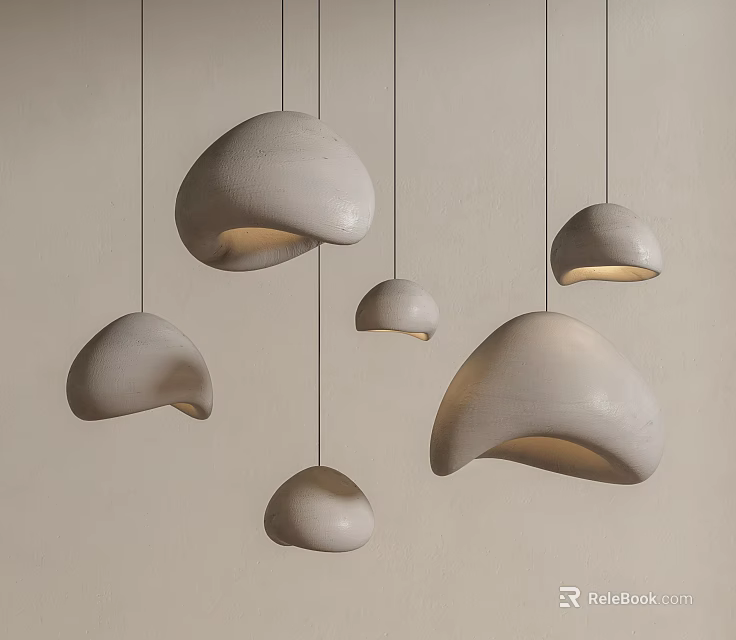 Minimalist Curved Ceramic Pendant Lights With Warm Glow In Modern Interior 3d model 