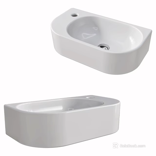 Modern White Ceramic Washbasin With Elegant Curved And Rectangular Design 3d model 
