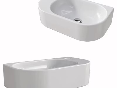 Modern White Ceramic Washbasin With Elegant Curved And Rectangular Design 3d model