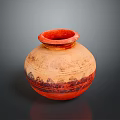 Traditional Hand Carved Clay Sculpture With Red Rim Earthy Yellow Body And Intricate Black Patterns