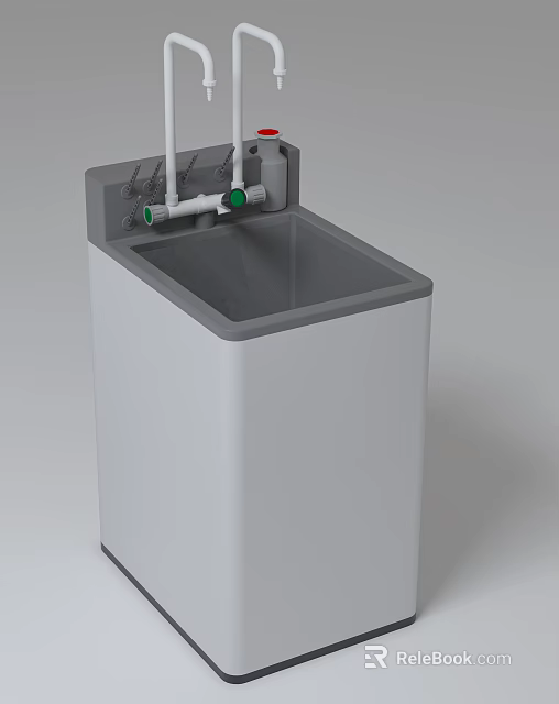 School Laboratory Sink With Gray Body Pipes And Valves On Top 3d model 