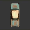 Old Rusty Turquoise Vintage Car With Beige Roof And Classic Design