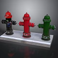 Building Exterior Metal Fire Hydrants In Black Red Green With White Base