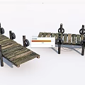 Vintage Wooden Bridge With Tires And Planks For Floating Pathway