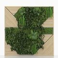Modern Living Wall With Lush Green Plants And Decorative Wooden Geometric Frame