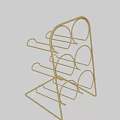 Gold Metal Kitchen Cup Storage Rack With Multiple Hooks And Curved Structure 3d model