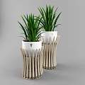 Potted Bonsai Plants In White Pots With Wooden Strip Decorations Golden Logos And Green Foliage