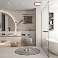 Modern Bathroom Interior Design With Vanity Mirror Bathtub Shower And Decorative Lighting