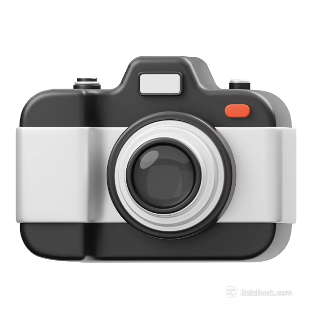 Projection Monitoring Camera With Black And White Body Red Button And Lens For Security Surveillance 3d model 