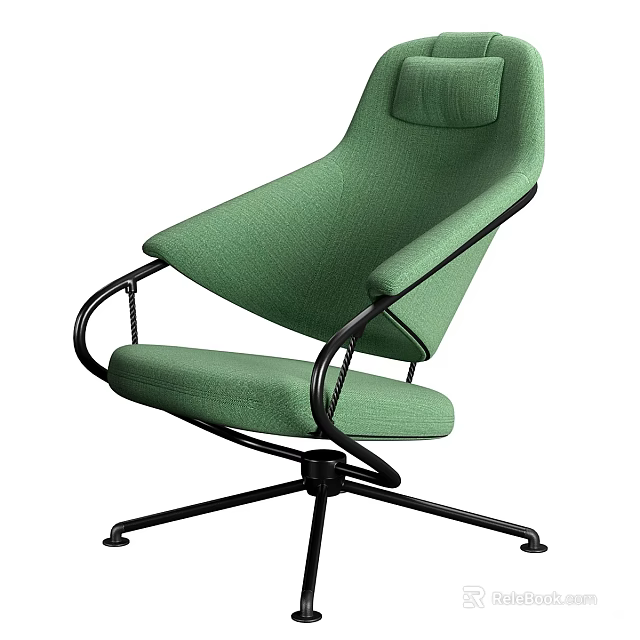 Green Upholstered Accent Chair With Black Metal Frame And Swivel Base Modern Design 3d model 