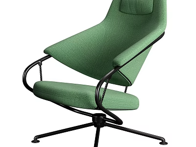 Green Upholstered Accent Chair With Black Metal Frame And Swivel Base Modern Design 3d model