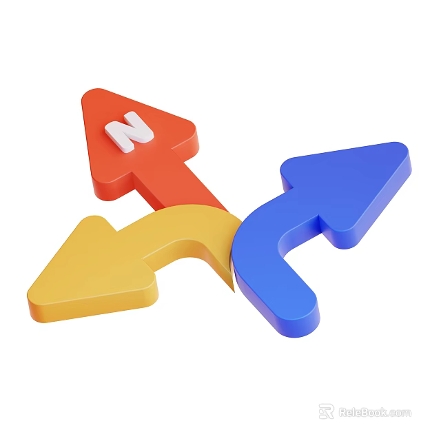 Colorful Directional Signage With Red Yellow Blue Arrows And North Indicator 3d model 