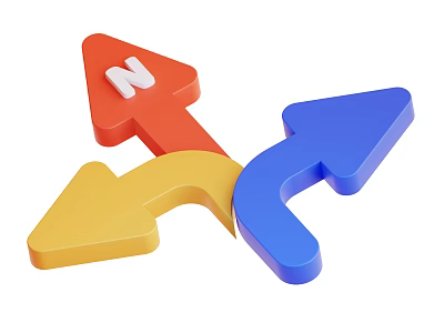 Colorful Directional Signage With Red Yellow Blue Arrows And North Indicator 3d model