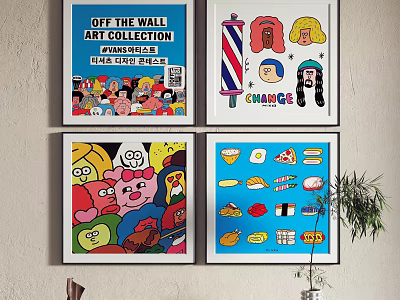Off The Wall Art Collection Featuring Cartoon Characters Hairdressing Elements And Food Illustrations 3d model