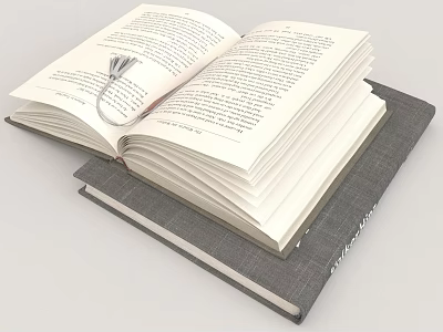 Open Book Featuring White Pages Placed On Stacked Gray Cover Books 3d model