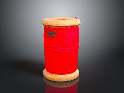 Red Thread Spool With Wooden Ends As Practical Household Item For Sewing Tasks 3d model