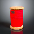 Red Thread Spool With Wooden Ends As Practical Household Item For Sewing Tasks 3d model